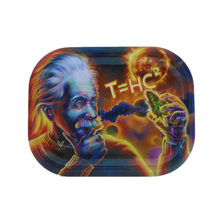 V Syndicate Rolling Tray THC Formel mit rauchendem Einstein-Motiv in leuchtenden Farben
