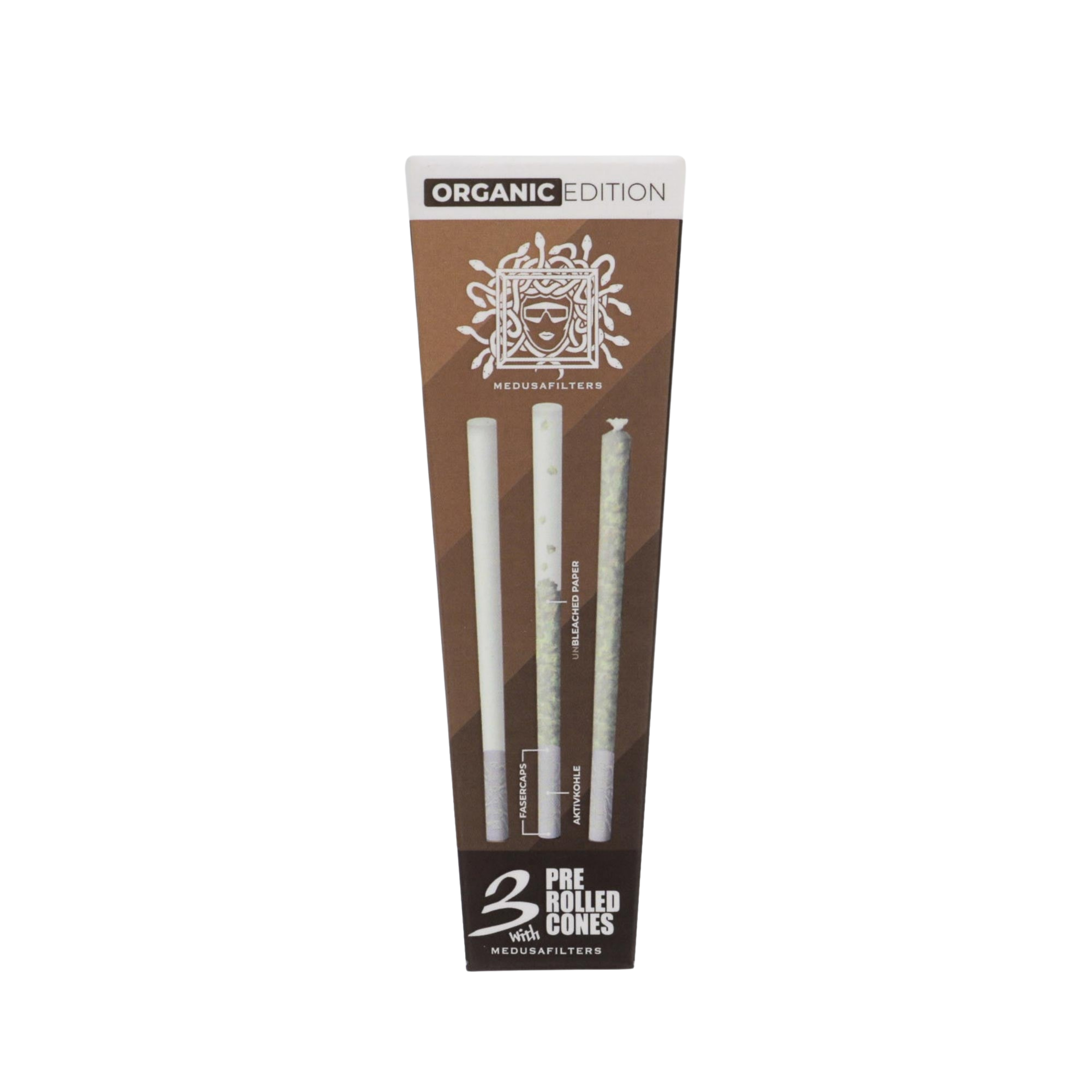MedusaFilters - Pre-Rolled Cones UNBLEACHED mit ORGANIC Filtern - Box - 3 Stück