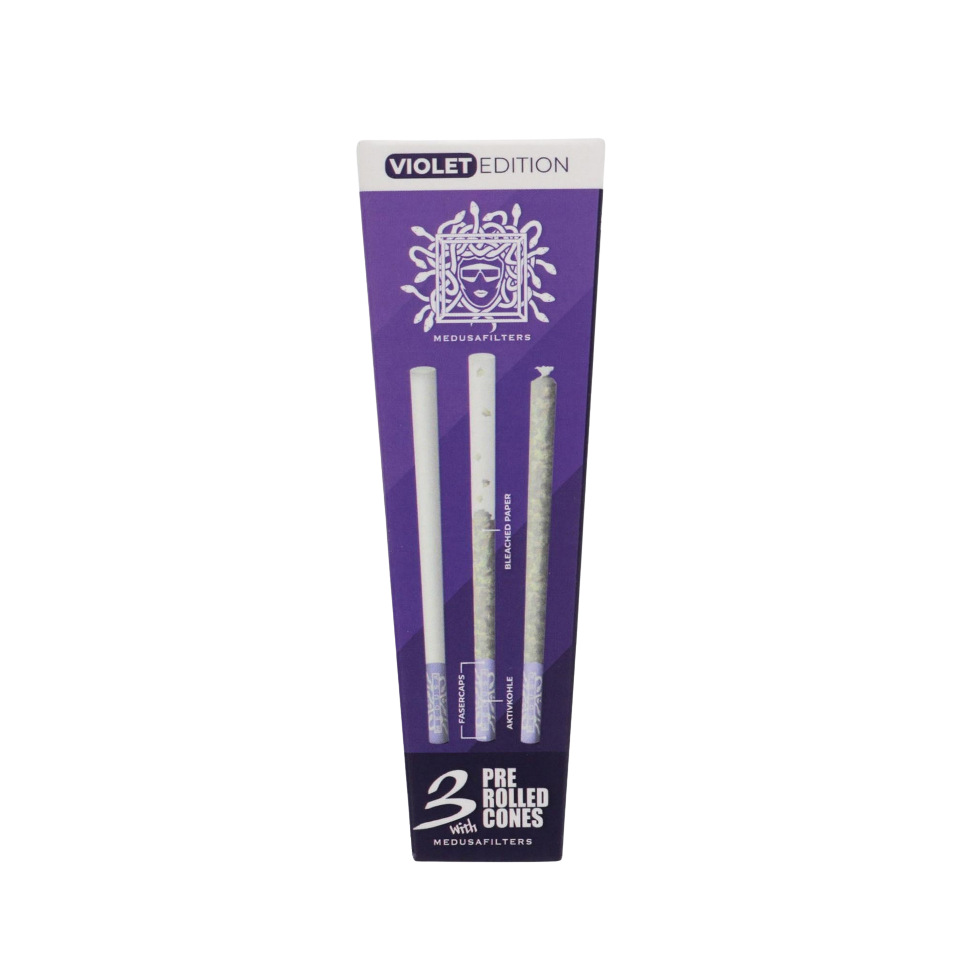 MedusaFilters - Pre-Rolled Cones BLEACHED mit VIOLET Filtern - Box - 3 Stück
