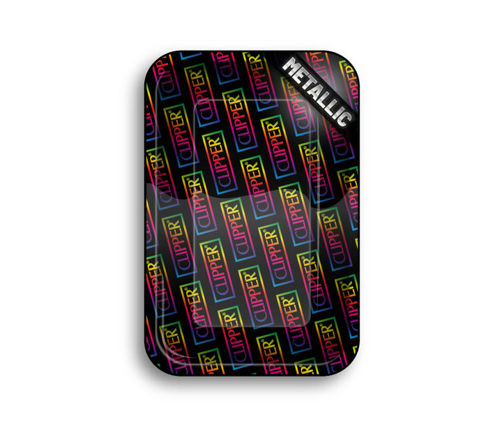 FireFlow Rolling Tray Clipper Logo schwarz mit Clipper-Schriftzügen in Regenbogenfarben