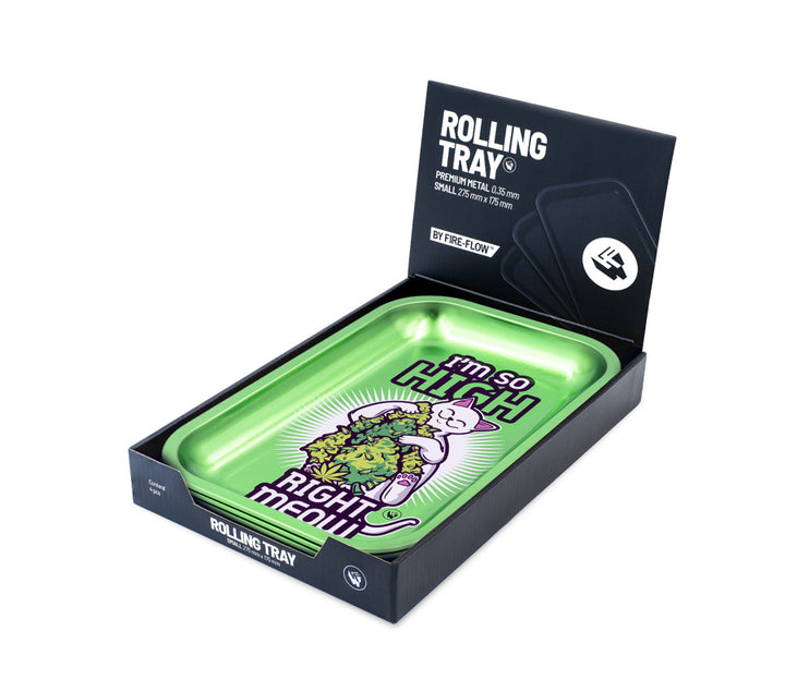 FireFlow Rolling Tray High Right Meow grün in geöffneter Verpackungsbox