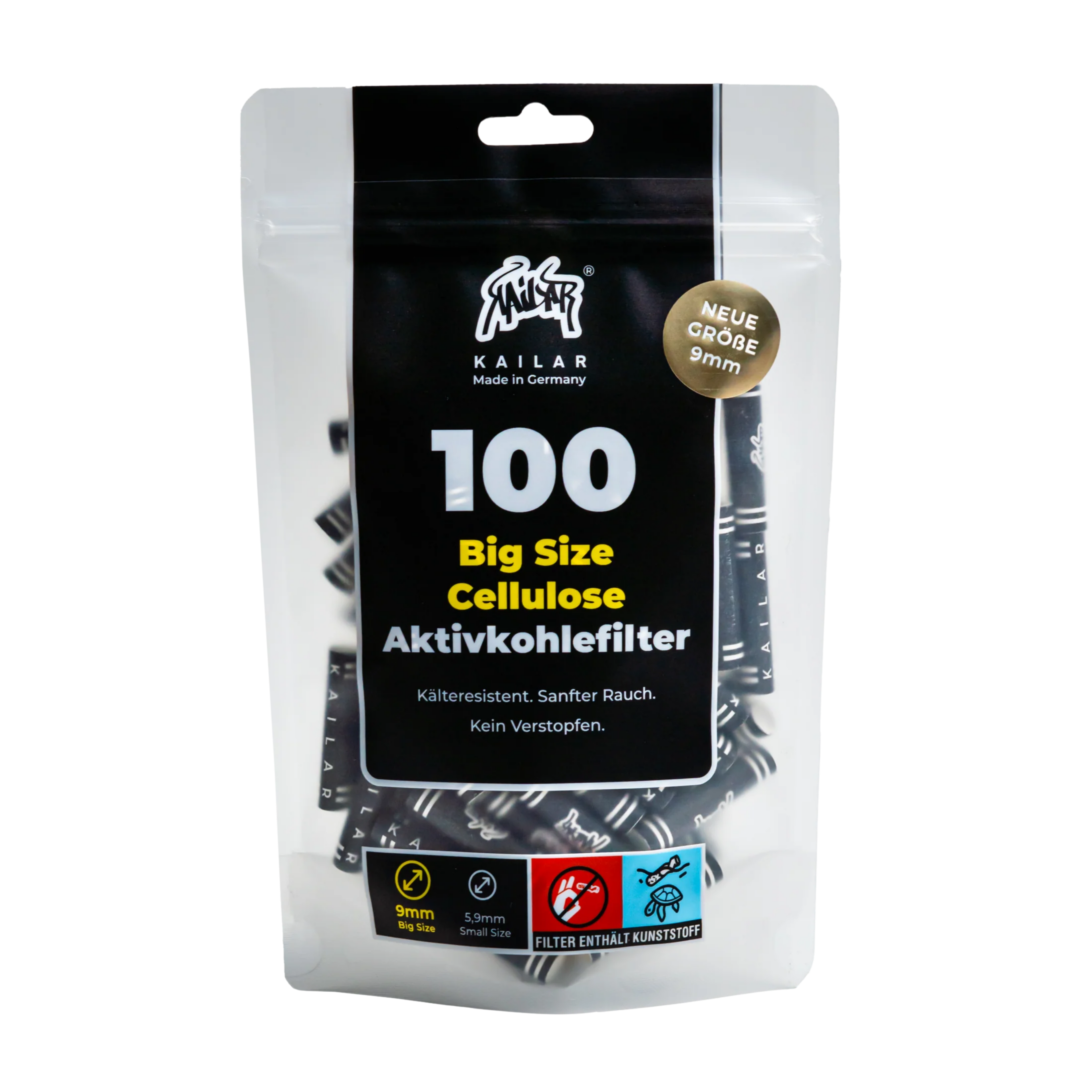 Kailar - BIG Size (9mm) Cellulose Aktivkohlefilter - 100 Stück - Black