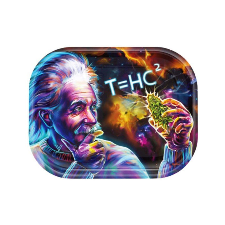 V Syndicate Rolling Tray mit Einstein Motiv, THC Formel und buntem Weltall Hintergrund