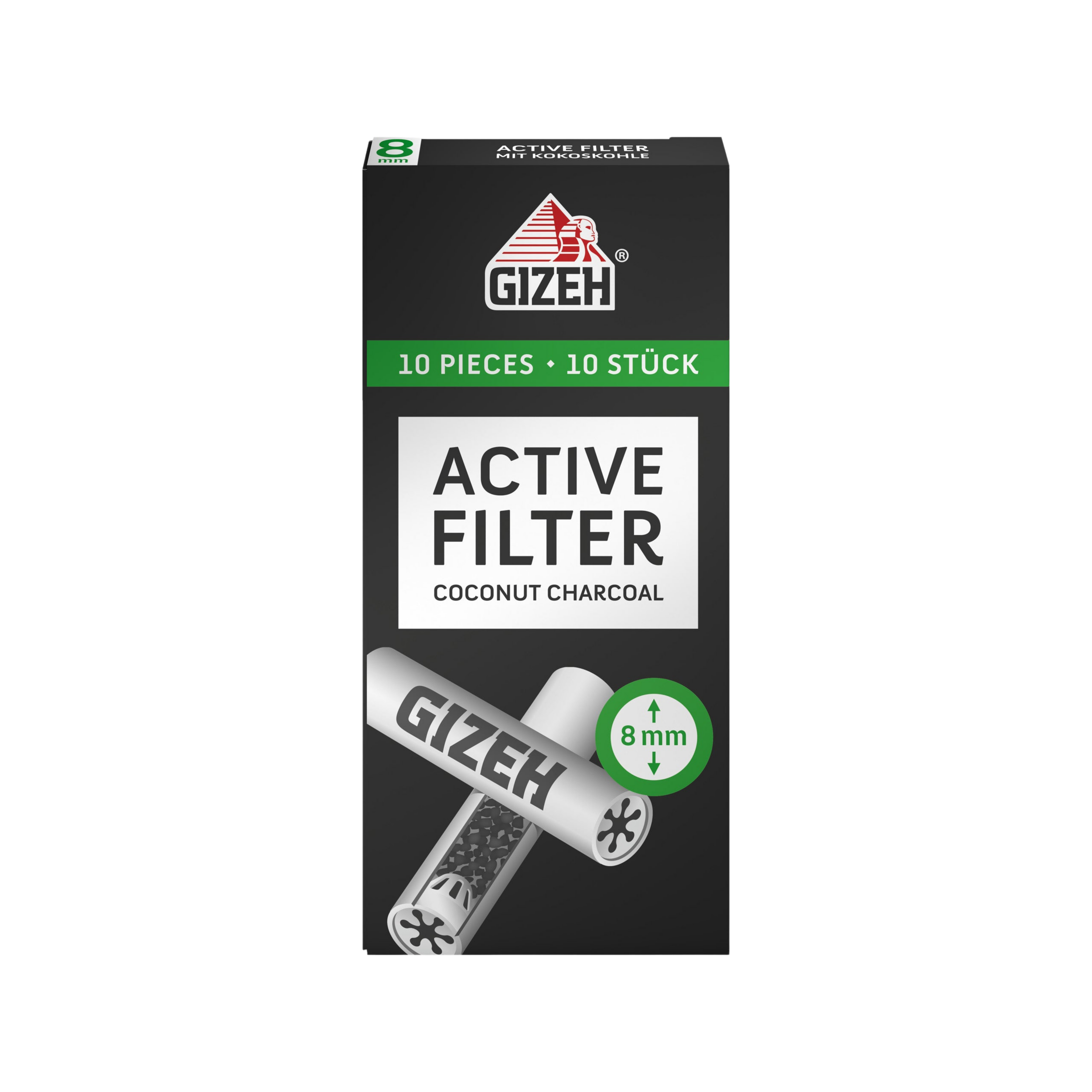 GIZEH - Active Filter 8mm - Black - Box 10 Stück
