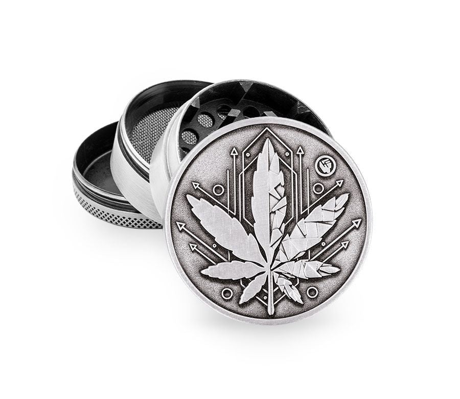 FireFlow Metall-Grinder «Geometrical Leaf» Silver 5 cm 4-teilig (4 Stk.)