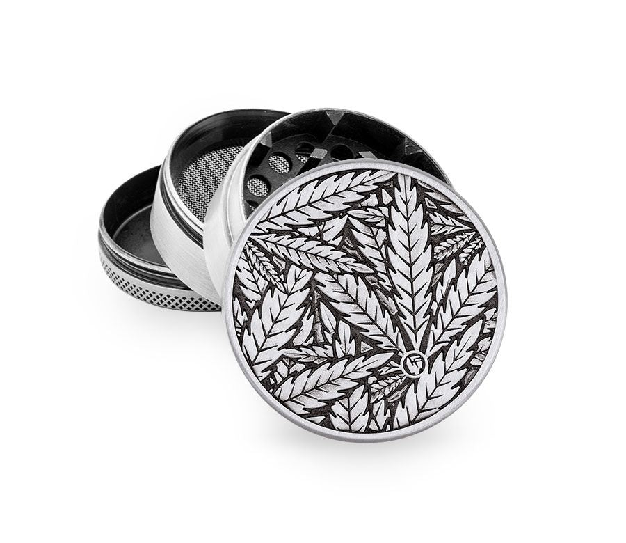 FireFlow Metall-Grinder «Leaves 33» Silver 5 cm 4-teilig (4 Stk.)
