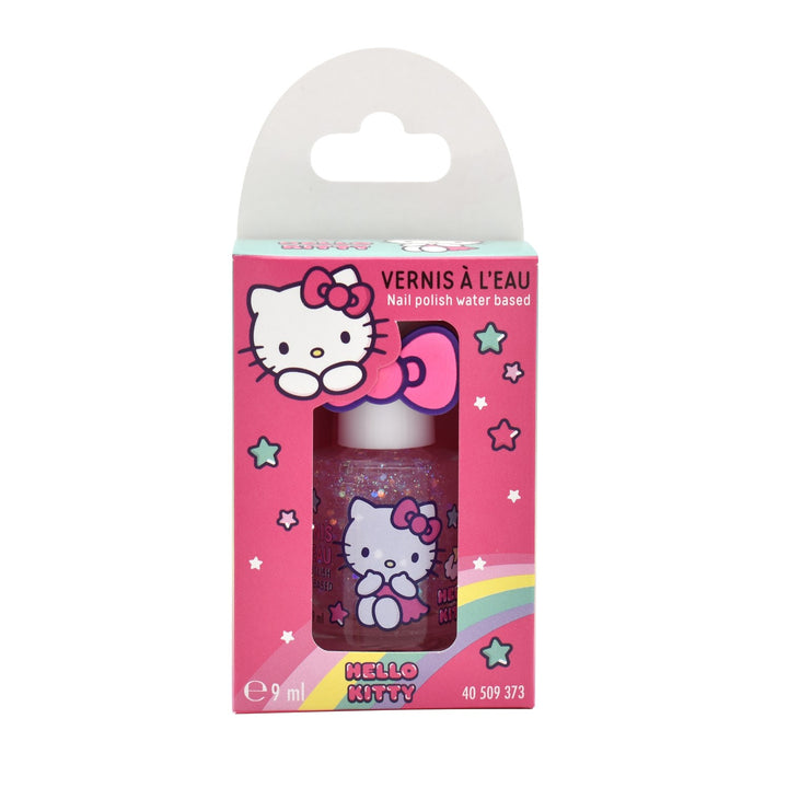 Pinke Verpackung des wasserbasierten Hello Kitty Nagellacks 9 ml, Vorderansicht