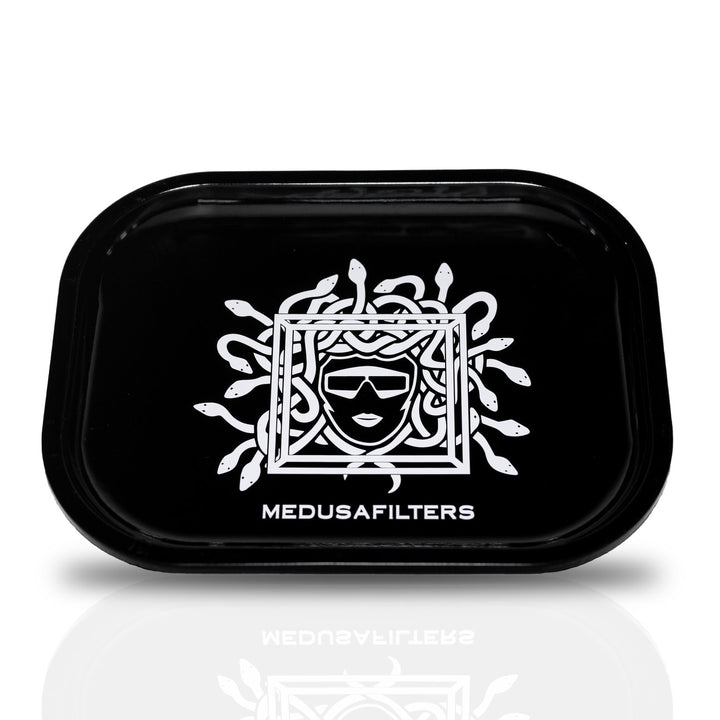Schwarzes MedusaFilters Rolling Tray mit weissem Medusa Logo