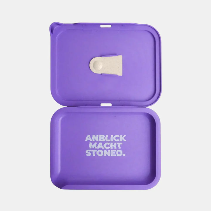 MedusaFilters Hemp Tray Kit Violett komplett aufgeklappt von oben mit Scraper im Deckel