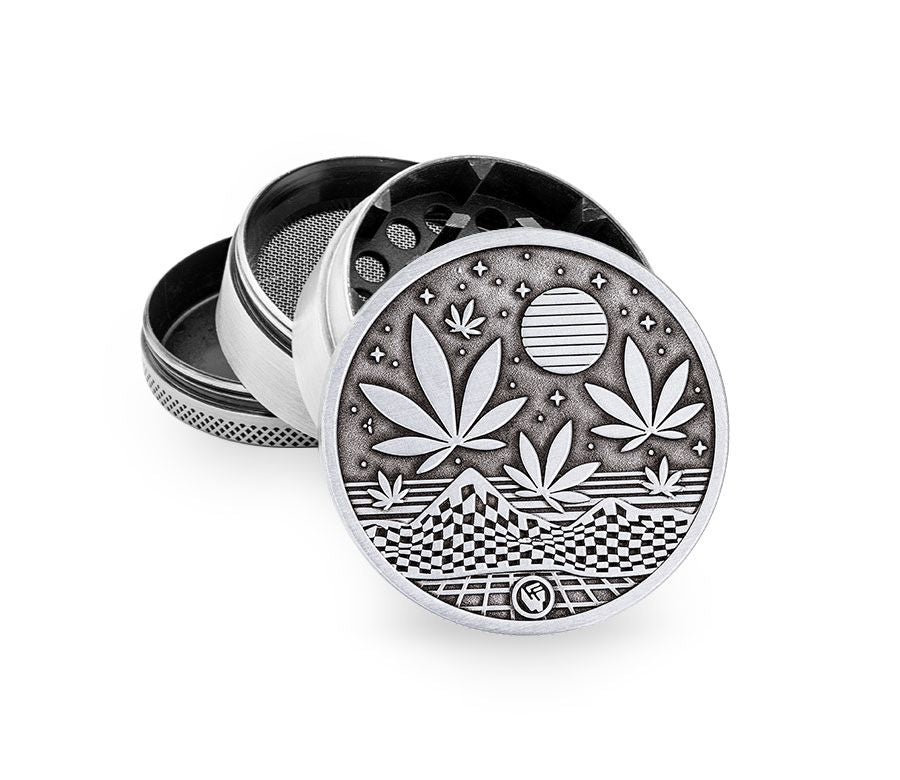 FireFlow Metall-Grinder «Leaves 37 1/4» Silver 5 cm 4-teilig (4 Stk.)