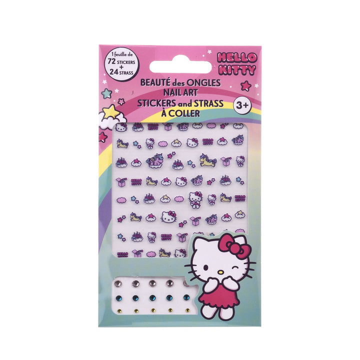 Hello Kitty Nagelsticker Verpackung mit 72 Stickern und 24 Strasssteinen, Vorderseite