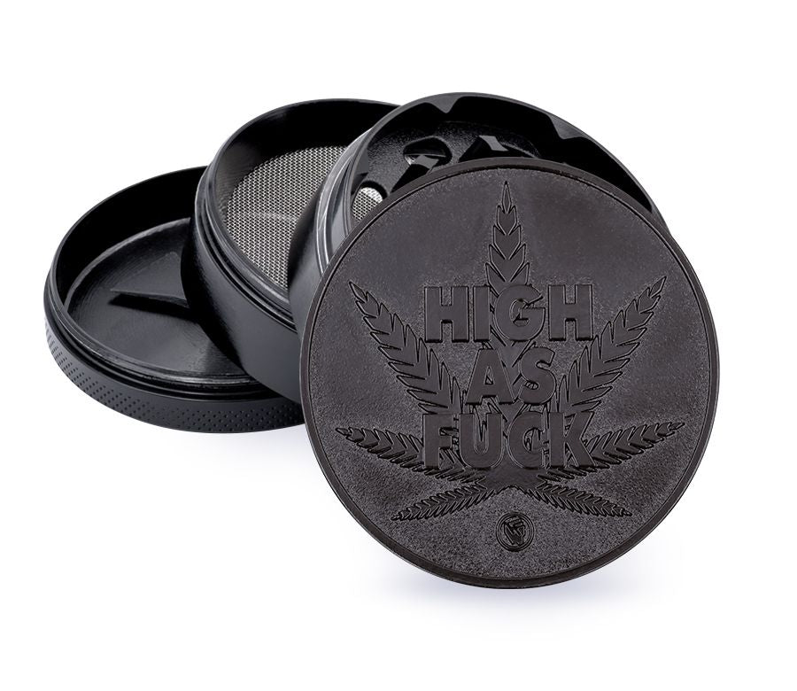 FireFlow Metall-Grinder «High As Fuck» Black 6 cm 4-teilig (4 Stk.)