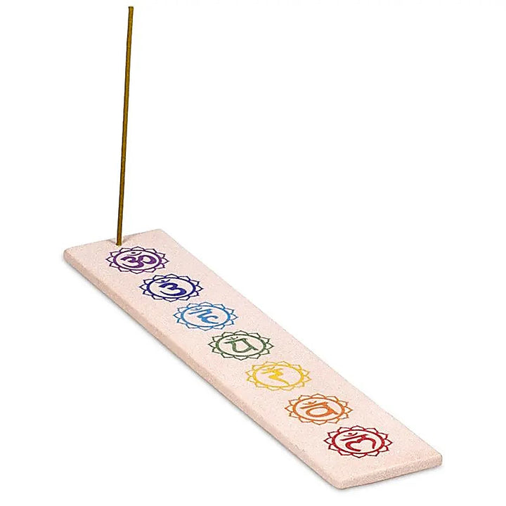 Sandstein Räucherstäbchenhalter mit 7 Chakren Motiv farbig