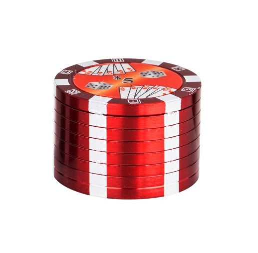 Alu-Grinder 3-teilig, 40 mm, Poker Chips Rot – Mühle für Kräuter und Tabak