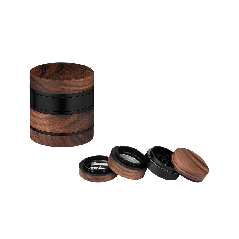 Super Heroes Alu-Grinder in Holz und Schwarz, 4-teilig, 60 mm