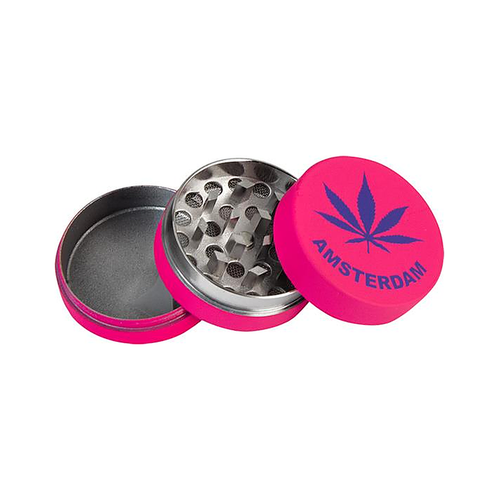 Alu-Grinder Pink mit Hanfblatt, 3-teilig, 40 mm – Kräutermühle