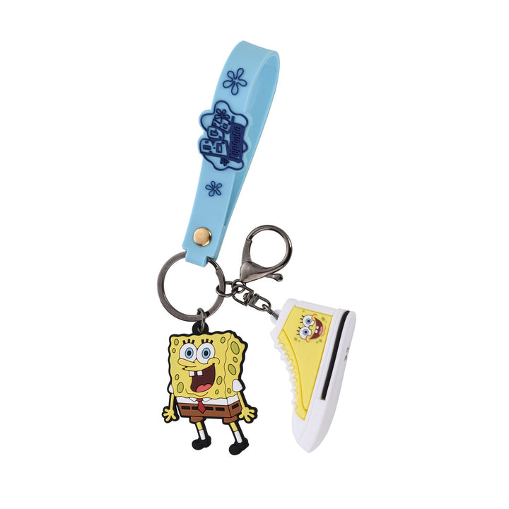 Sponge Bob Schlüsselanhänger Detailansicht mit blauem Silikonband und gelbem Sneaker