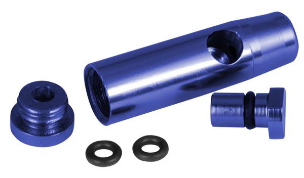 Detailansicht des BLIZZARD Dosierers aus Aluminium in Blau