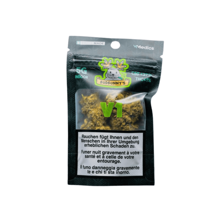 BudBunny V1 Indoor CBD Blüten 5g Packung Vorderseite
