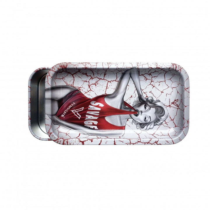 V Syndicate Syndicase Rolling Tray Box mit Frau in rotem Savage Kleid