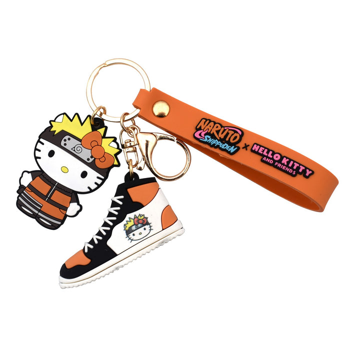 Detailansicht Schlüsselanhänger mit Hello Kitty Figur im Naruto Outfit und Sneaker Charm