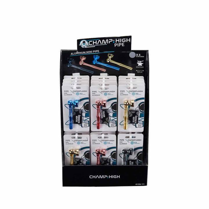 Display mit 24 Champ High Alu Mini Pfeifen 85 mm