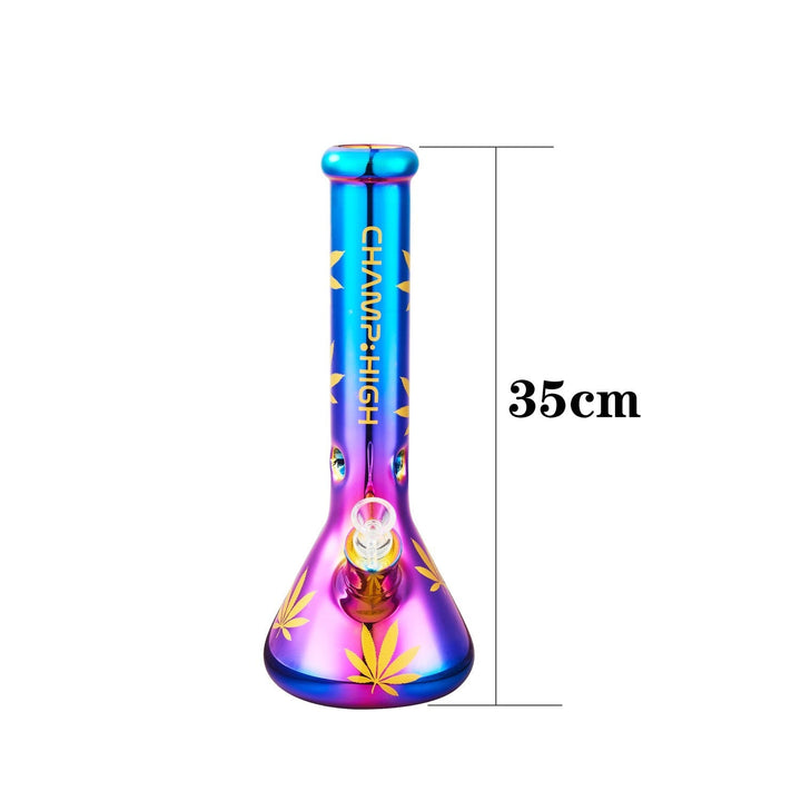 Champ High Glas Bong Rainbow Hemp Leaves mit 35 cm Höhe und 40 mm Durchmesser