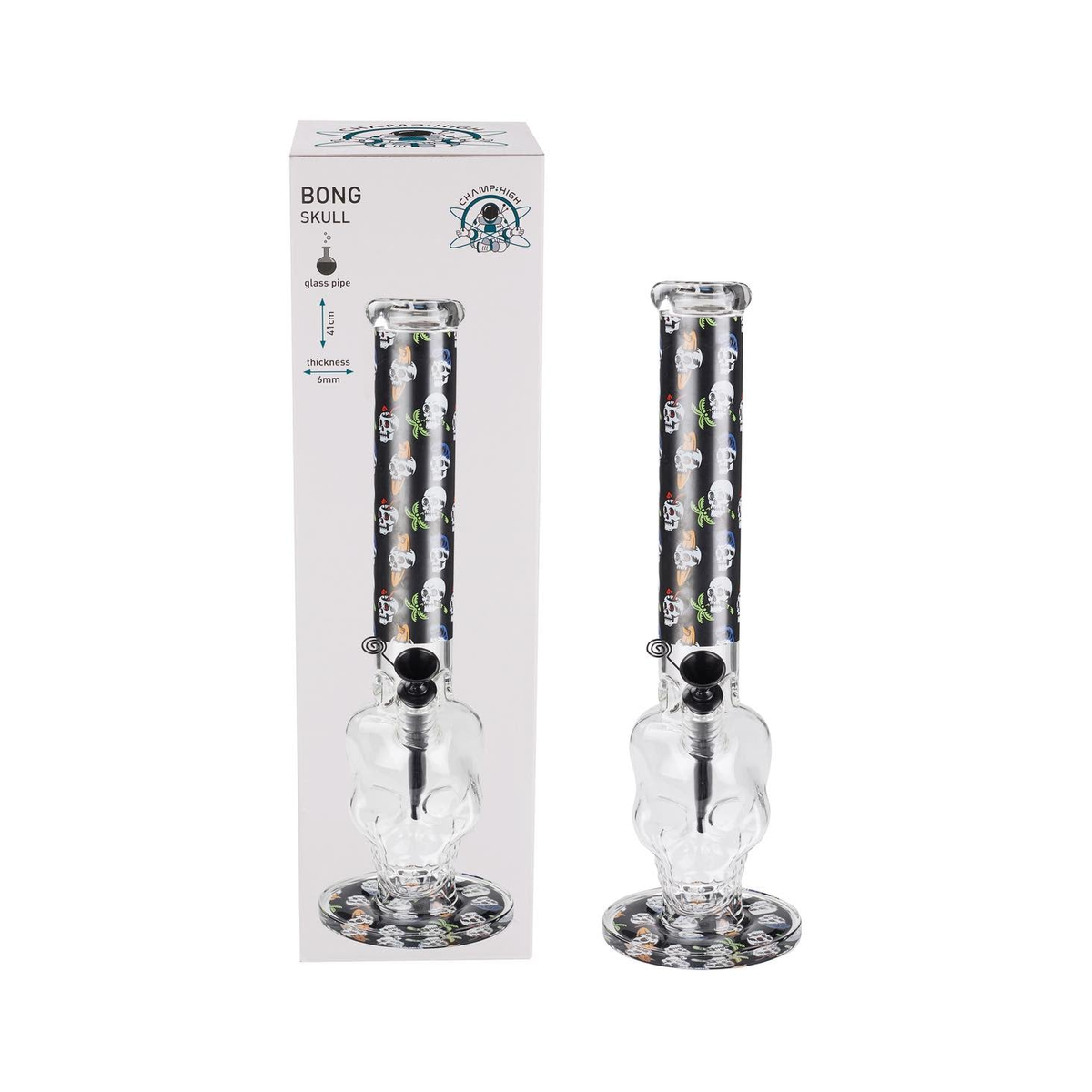 Champ High Glas Bong Skull 41 cm mit 40 mm Mundstück