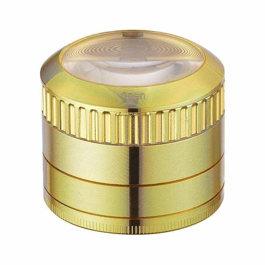 Grinder Magnifier Gold mit Lupe und Staufach - 50mm - 4 Layers kaufen bei rauchwerk.ch