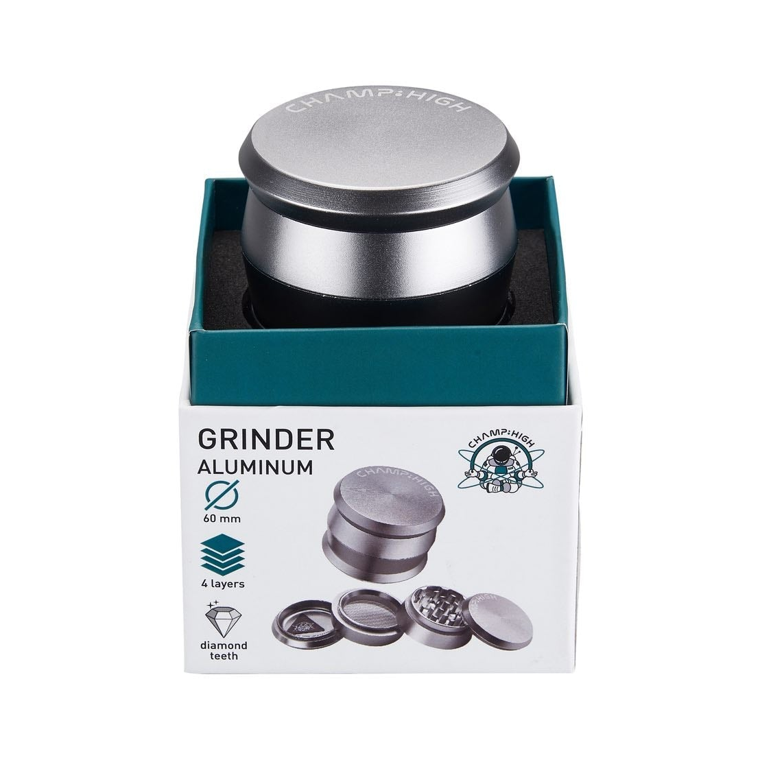 Grinder Matt Silver - 60mm - 4 Layers kaufen bei rauchwerk.ch