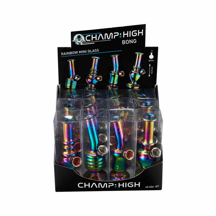 Seitenansicht der Champ High Mini Glas Bong Rainbow