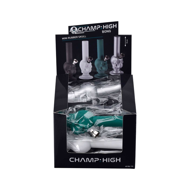 Display mit 12 Champ High Mini Skull Silikon Bongs