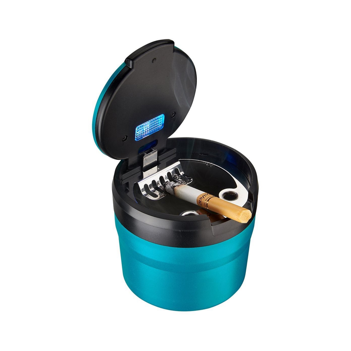 Geöffneter Champ Mini Autoaschenbecher mit LED und Ablage