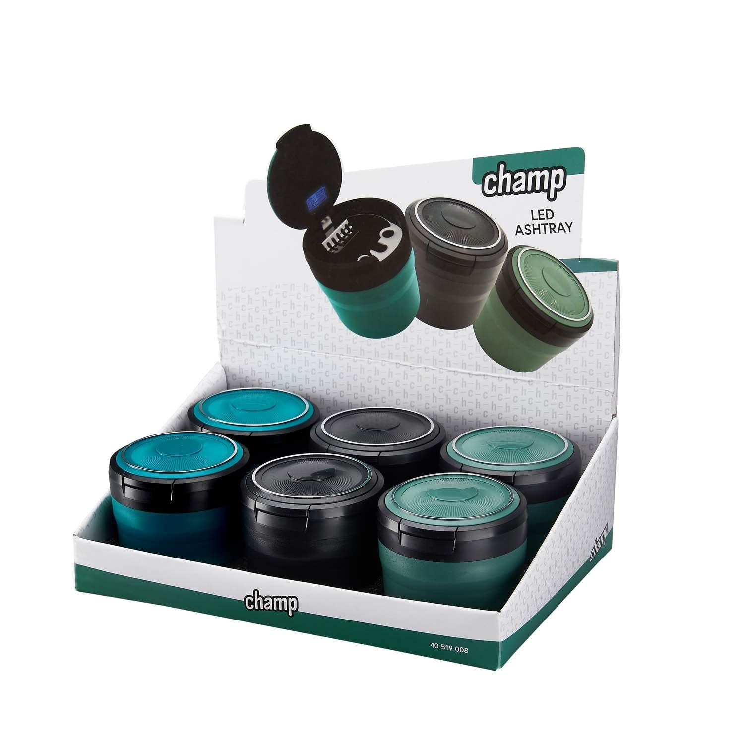 Champ LED Autoaschenbecher Display mit 6 Stück Farbenmix