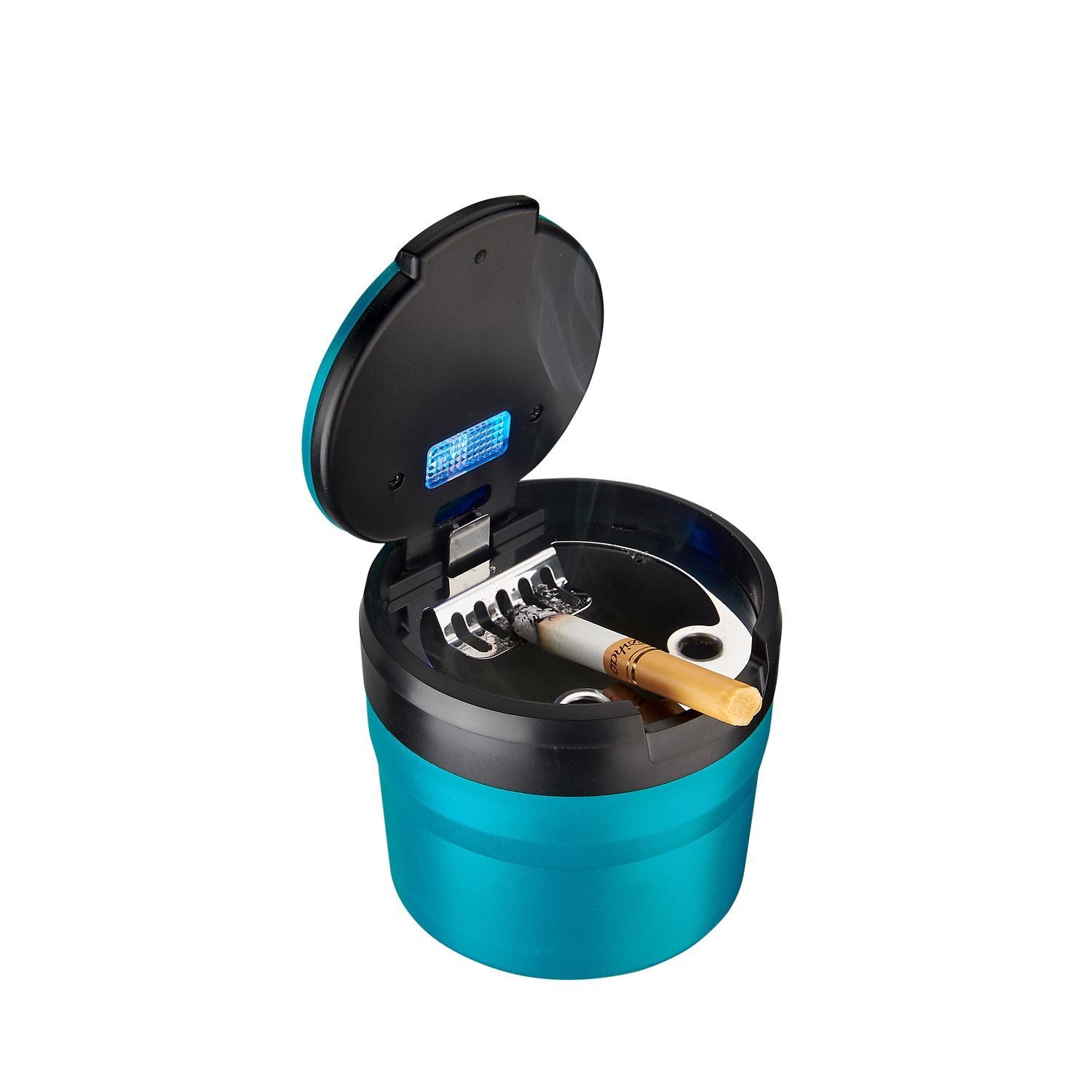 Geöffneter Champ Mini Autoaschenbecher mit LED und Ablage