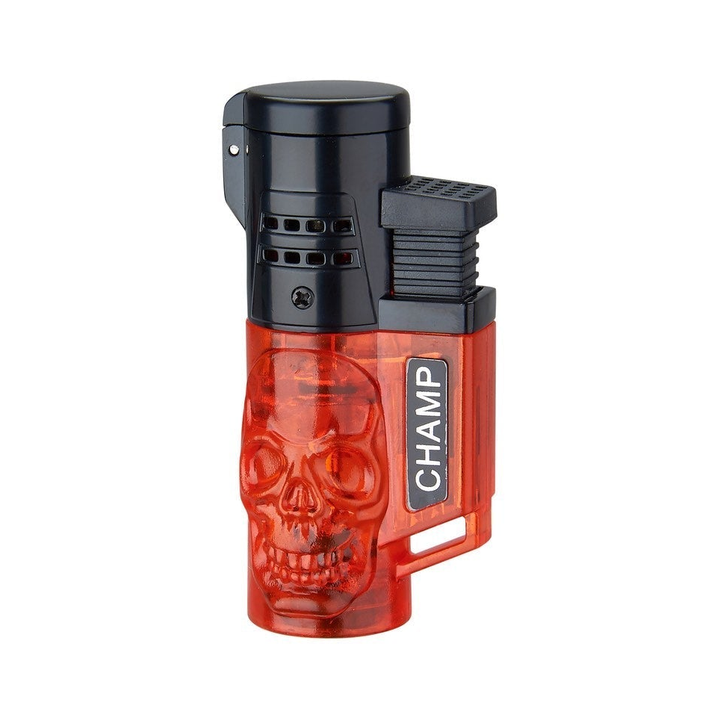 Rotes Champ Skull Feuerzeug mit 2 blauen Flammen