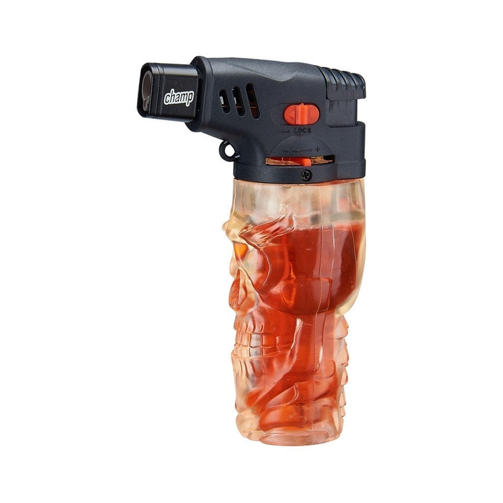 Rotes Champ Skull Feuerzeug mit farbigem Gas