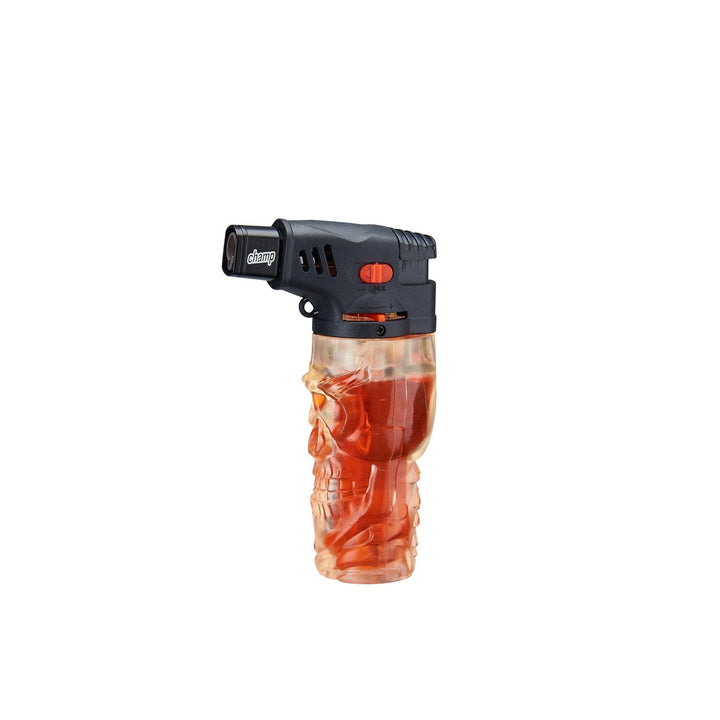 Rotes Champ Skull Feuerzeug mit farbigem Gas
