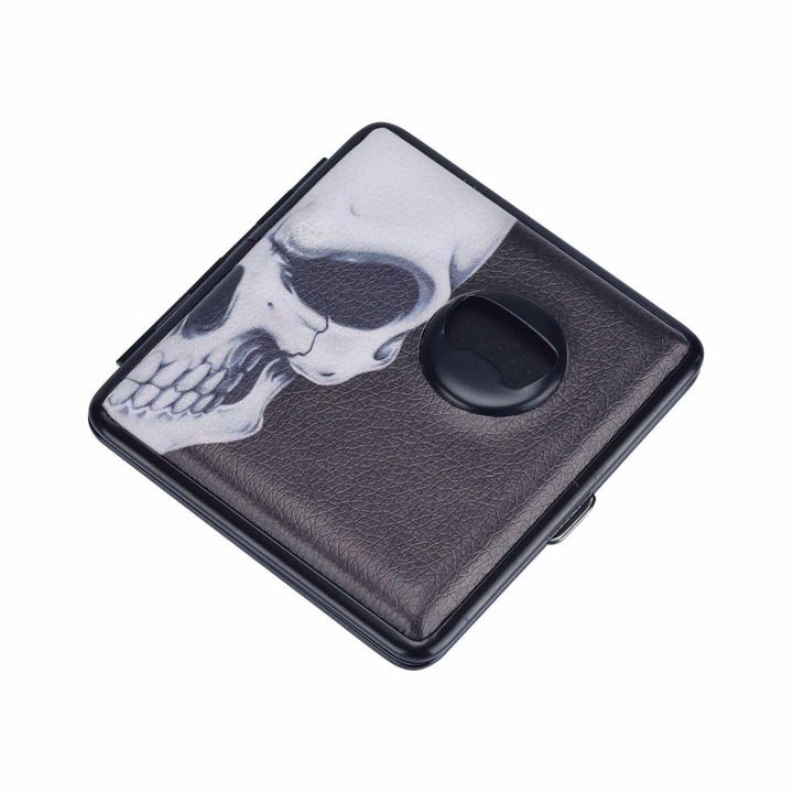Offenes 20er Zigarettenetui Totenkopf, Innenansicht aus Metall