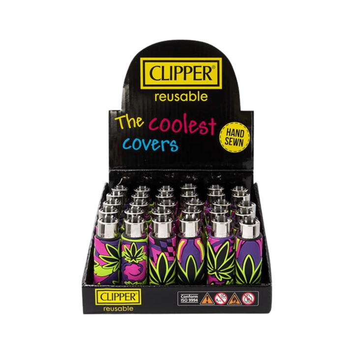 Clipper Silikon Cover Neon Leaves Display mit 30 Feuerzeugen