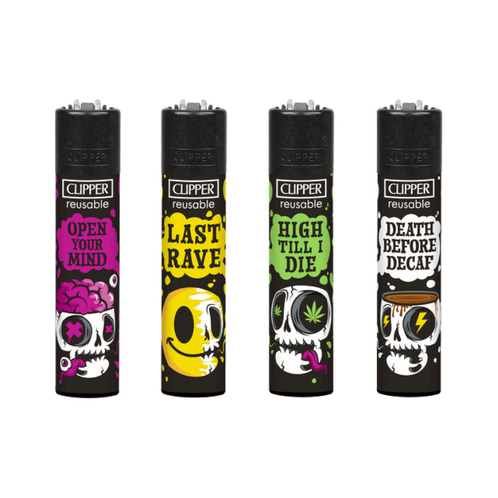 Clipper Skull Slogan Feuerzeuge – 4er-Pack
