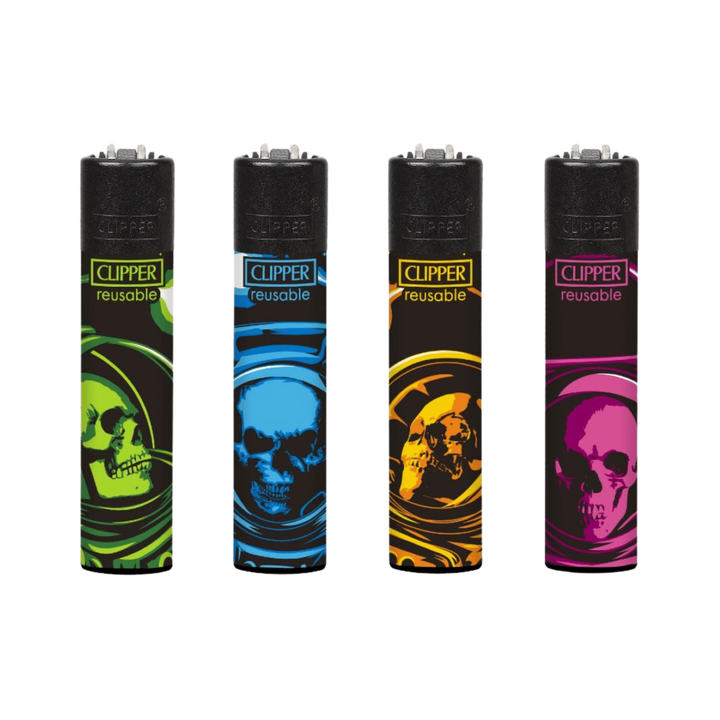 Clipper Space Trip Feuerzeuge im 4er-Set mit Skull-Motiven