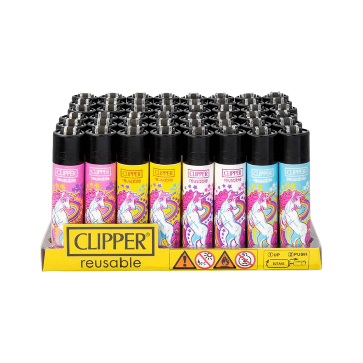 Clipper Unicorns Display mit 48 Feuerzeugen und Unicorn-Motiven