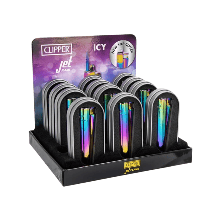 Clipper Jetflame Icy Rainbow Display mit 12 Feuerzeugen