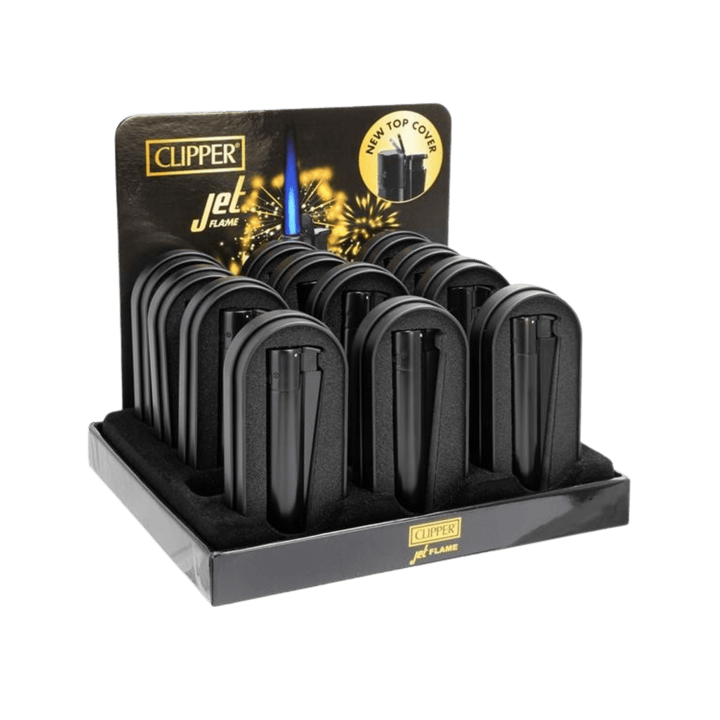 Clipper Jetflame Matt Black Display mit 12 Feuerzeugen
