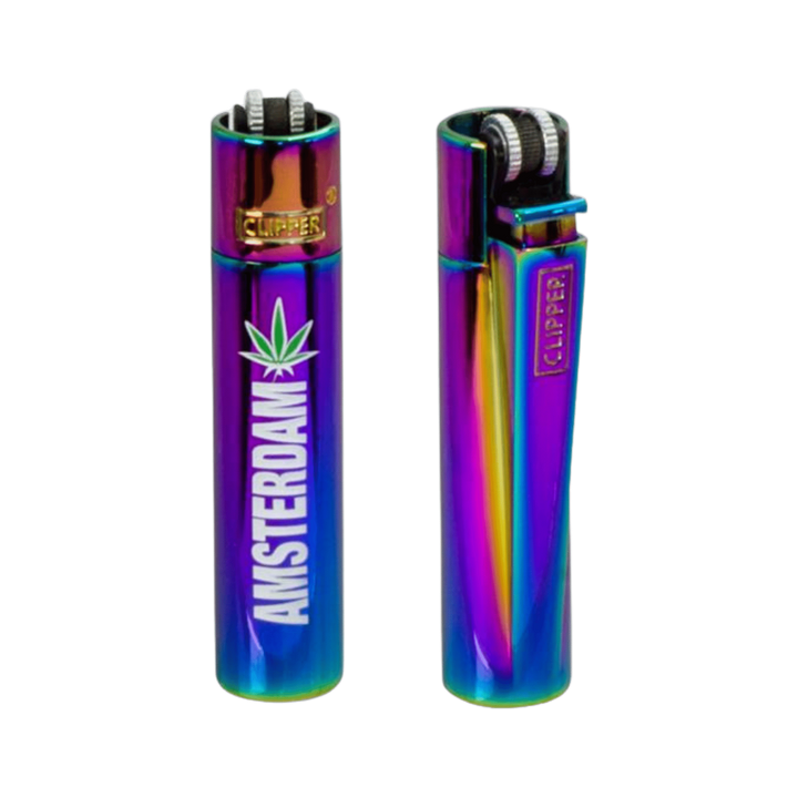 Clipper Metal Icy Amsterdam Leaf Metall Feuerzeug mit Hanfblattmotiv