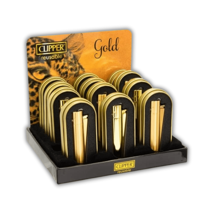 Clipper Metal Gold Display mit 12 Feuerzeugen