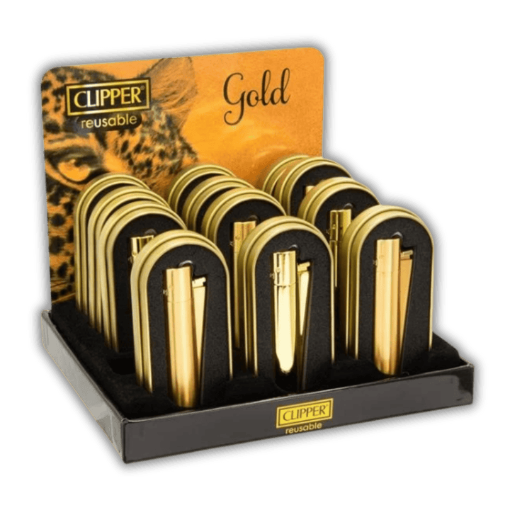 Clipper Metal Gold Display mit 12 Feuerzeugen
