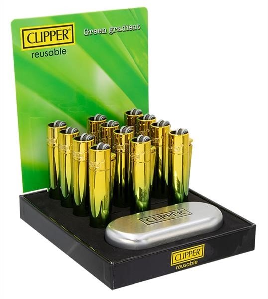 Clipper Metal Green Gradient Display mit 12 Feuerzeugen
