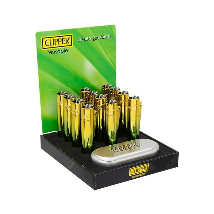 Clipper Metal Green Gradient Display mit 12 Feuerzeugen